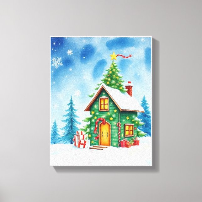 Christmas Tree House Canvas Print (Front)