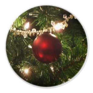 Christmas Tree I Holiday Pretty Green and Red Ceramic Knob