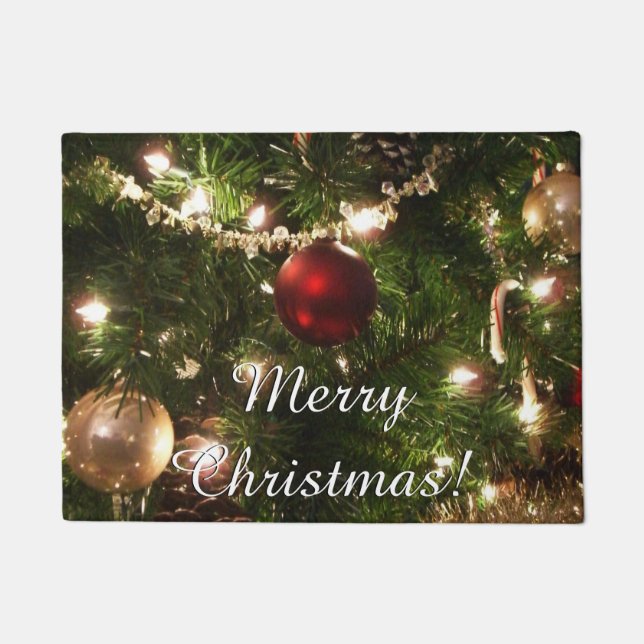 Christmas Tree I Holiday Pretty Green and Red Doormat (Front)