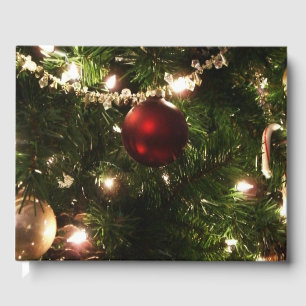 Christmas Tree I Holiday Pretty Green and Red Guest Book