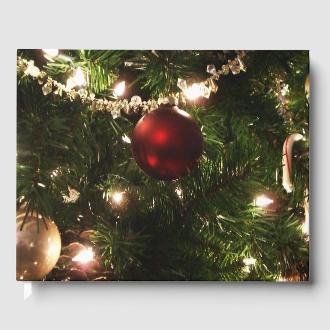 Christmas Tree I Holiday Pretty Green and Red Guest Book (Front)