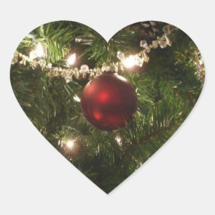 Christmas Tree I Holiday Pretty Green and Red Heart Sticker
