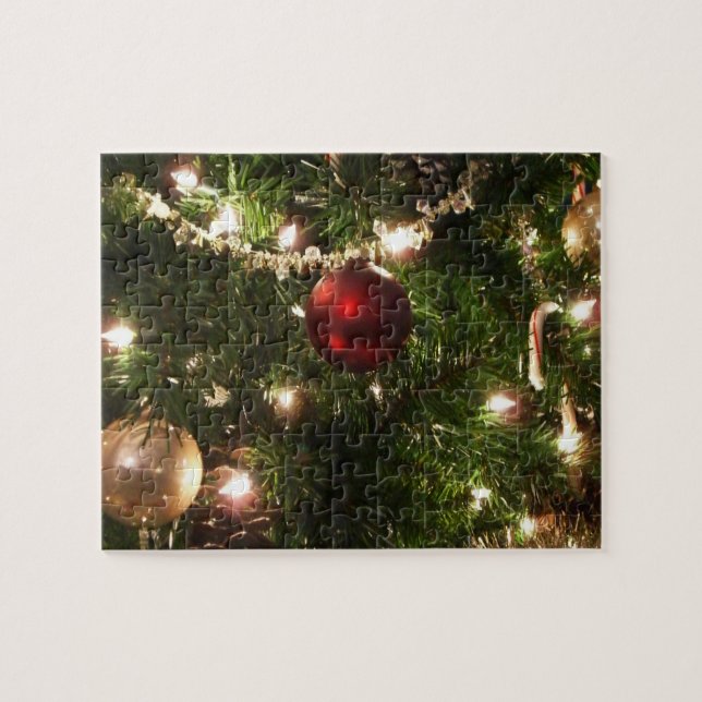 Christmas Tree I Holiday Pretty Green and Red Jigsaw Puzzle (Horizontal)