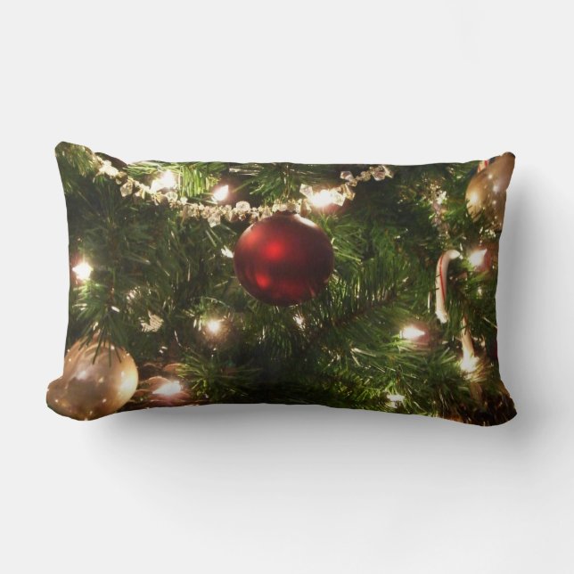 Christmas Tree I Holiday Pretty Green and Red Lumbar Pillow (Front)