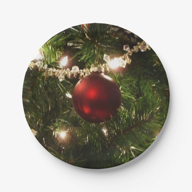 Christmas Tree I Holiday Pretty Green and Red Paper Plate (Front)