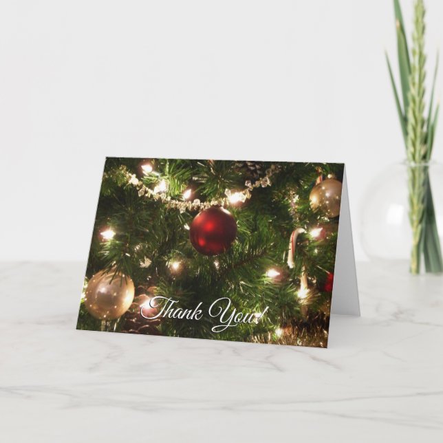 Christmas Tree I Holiday Pretty Green and Red Thank You Card (Front)