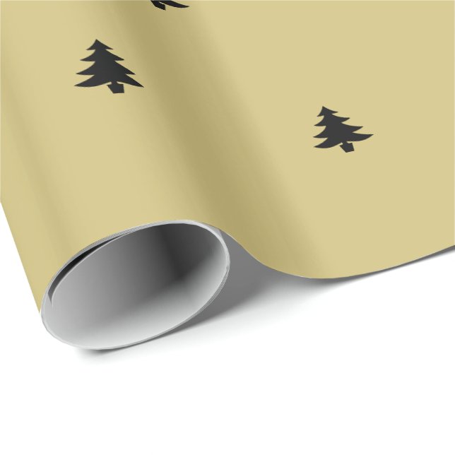 Christmas Tree Iconic Pattern Festive Black/Gold Wrapping Paper (Roll Corner)