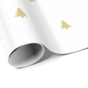 Christmas Tree Iconic Pattern Festive Gold/White Wrapping Paper