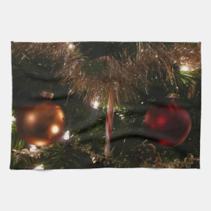 Christmas Tree II Holiday Red and Gold Kitchen Towel