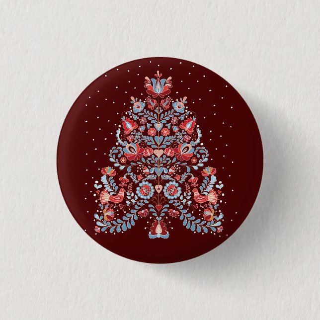 Christmas Tree Illustration 1 Inch Round Button (Front)