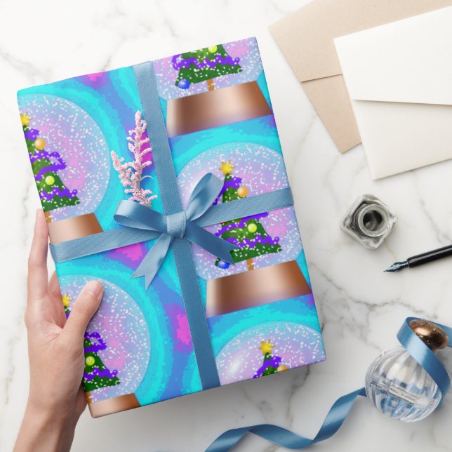 Christmas Tree in  Colourful Snow Globe  Wrapping Paper (Gifting)
