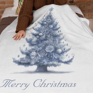 Christmas Tree in Delft Blue customizable Fleece Blanket