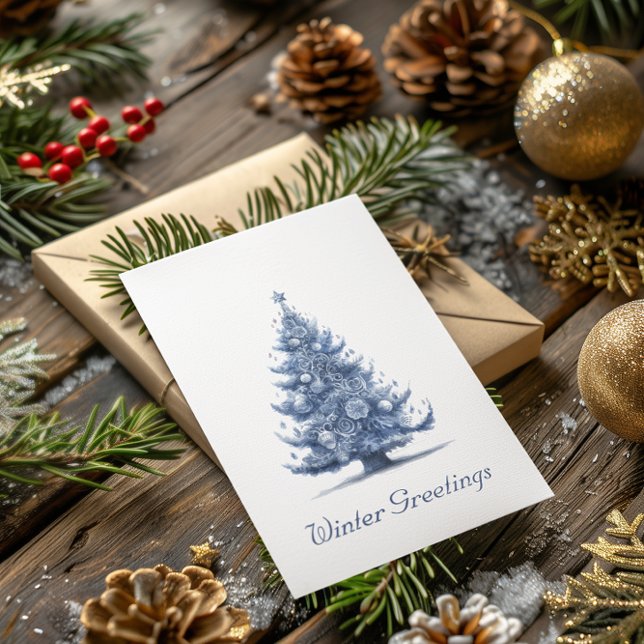 Christmas Tree in Delft Blue customizable Holiday Card (Creator Uploaded)