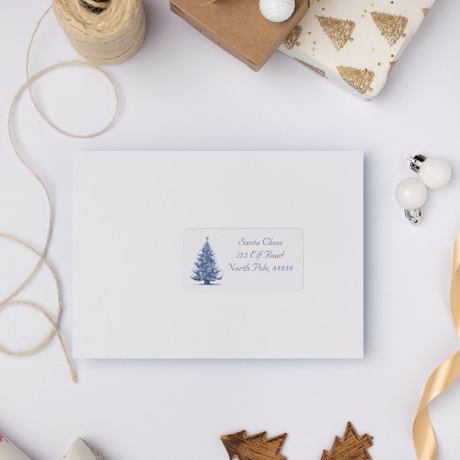 Christmas Tree in Delft Blue customizable Label (Creator Uploaded)