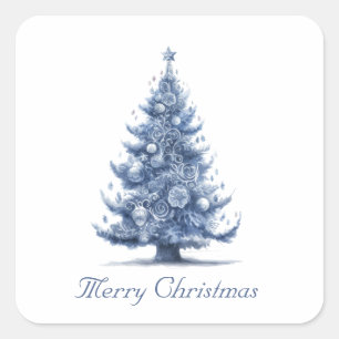 Christmas Tree in Delft Blue customizable Square Sticker