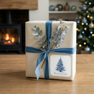 Christmas Tree in Delft Blue customizable Square Sticker