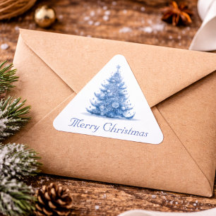 Christmas Tree in Delft Blue customizable Triangle Sticker