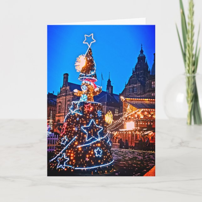 Christmas tree , in front of the Townhall Card (Front)