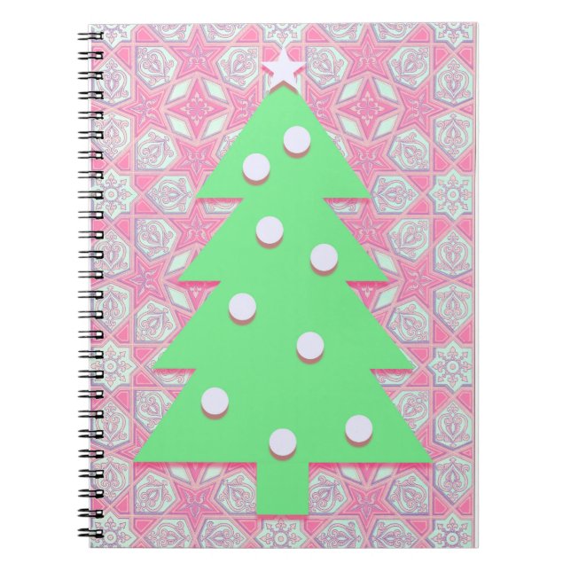 Christmas Tree in Pink and Green Journal Notebook (Front)