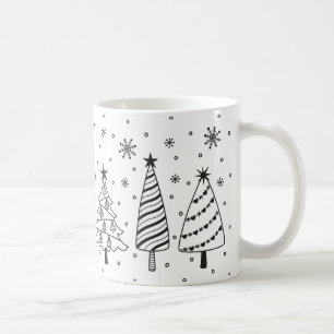 Christmas Tree in Snow Black and White Inky Doodle Coffee Mug
