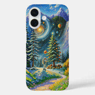 Christmas tree in Space iPhone 16 Case