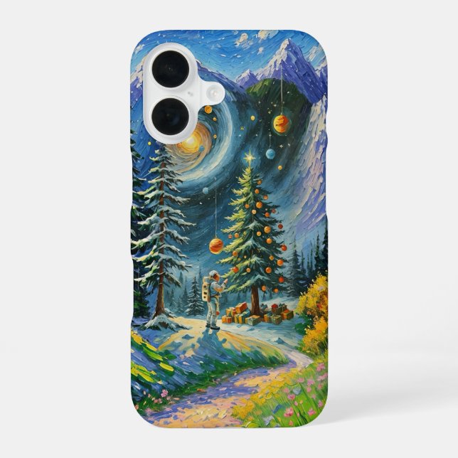 Christmas tree in Space iPhone 16 Case (Back)