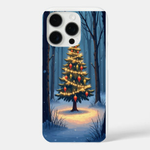 christmas tree in the middle of a snowy forest iPhone 16 pro case