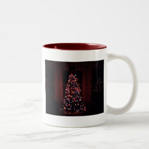 Christmas Tree in Window Image Two-Tone Coffee Mug