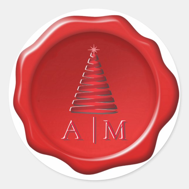Christmas Tree & Initials on Red Wax Seal Sticker (Front)