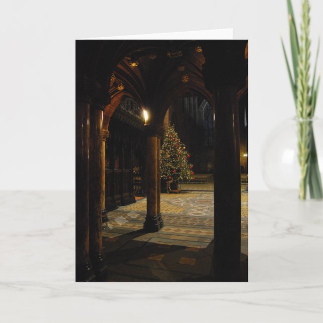 Christmas tree inside church holiday card (Front)