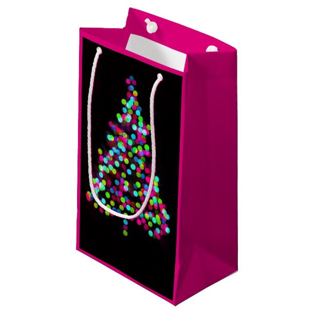 Christmas Tree Jewels on Pink Small Gift Bag (Front Angled)