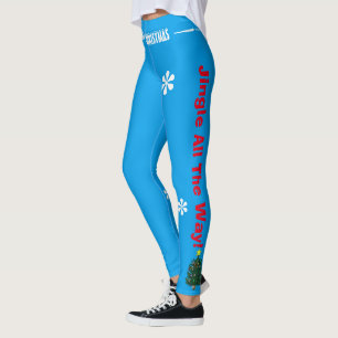 Christmas Tree Jingle Bells Blue Red White Leggings