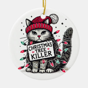 christmas tree killer cat ceramic ornament