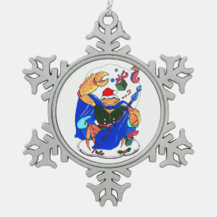Christmas Tree King Crab and Gifts Designed Snowflake Pewter Christmas Ornament