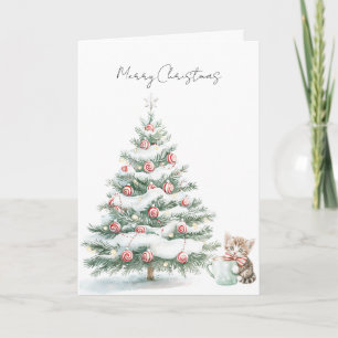 Christmas Tree Kitten Peppermint Card