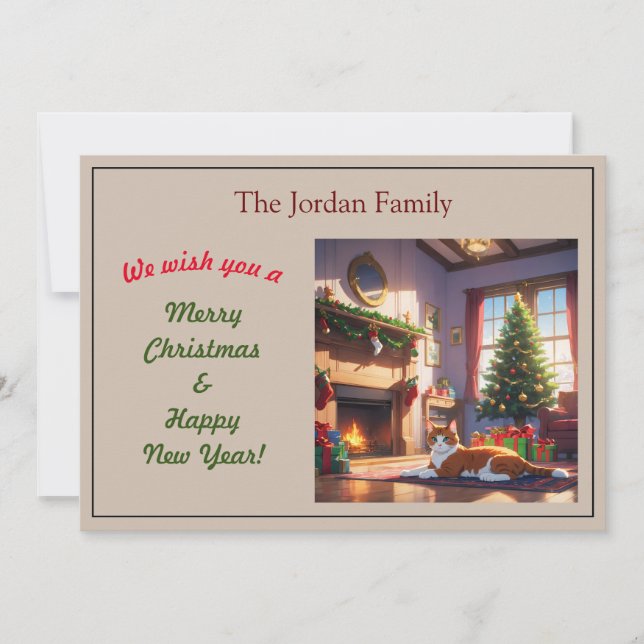 Christmas Tree & Kitty Cat Holiday Card (Front)