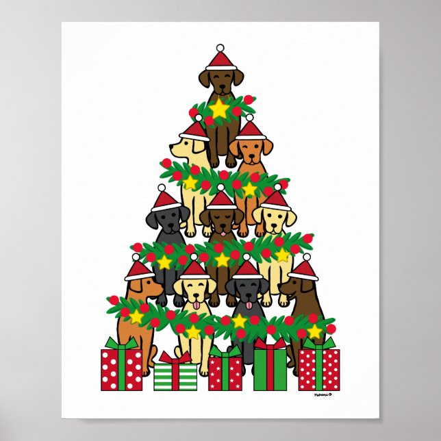 Christmas Tree Labradors Four  Poster (Front)