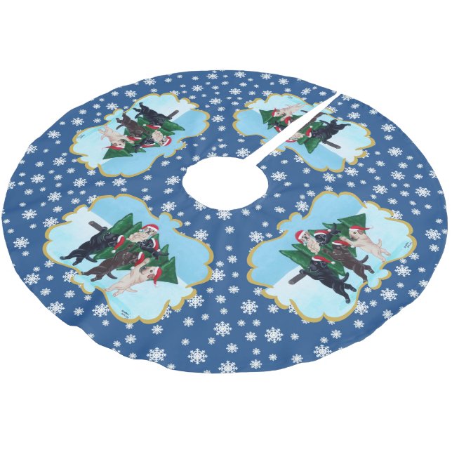 Christmas Tree Labradors in the snow field Brushed Polyester Tree Skirt (Angled)