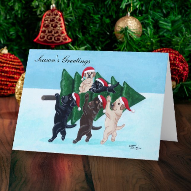 Christmas Tree Labradors in the Snowfield Holiday Card (Christmas Tree Labradors in the Snowfield Design Holiday Cards for Labrador Owners.  )