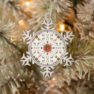 Christmas Tree Ladybug Red Green White Snowflake Pewter Christmas Ornament