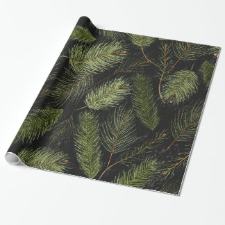 Christmas Tree Leaves Black Christmas Wrapping Paper