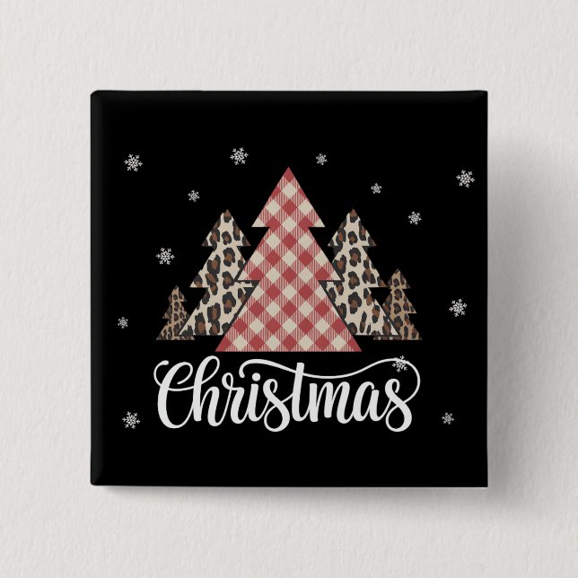 Christmas Tree Leopard Funny Xmas Holiday  2 Inch Square Button (Front)