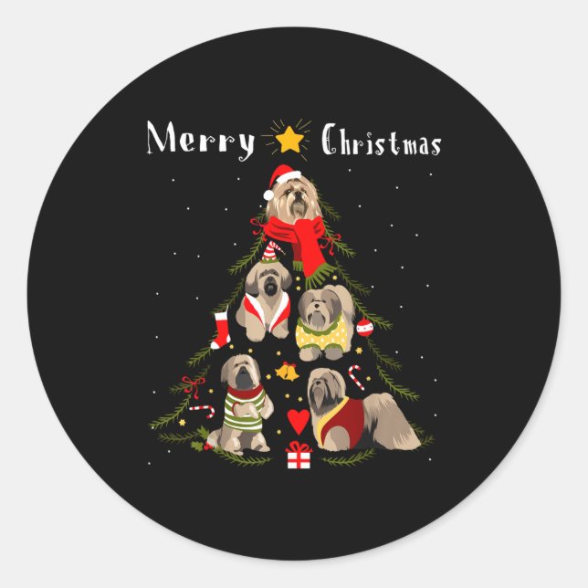 Christmas Tree Lhasa Apso Lover Xmas Dog Owner New Classic Round Sticker (Front)