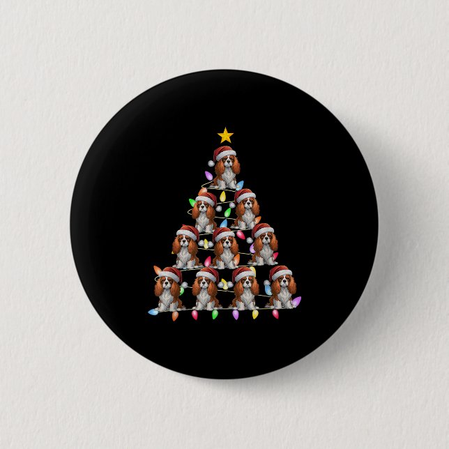 Christmas Tree Light Santa Cavalier King Charles S 2 Inch Round Button (Front)