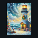 Christmas Tree Lighthouse Nautical Coastal Blue Postcard<br><div class="desc">Christmas Tree Lighthouse Nautical Coastal Blue</div>