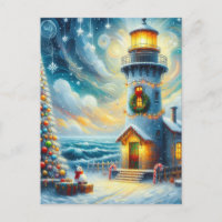 Christmas Tree Lighthouse Nautical Coastal Blue