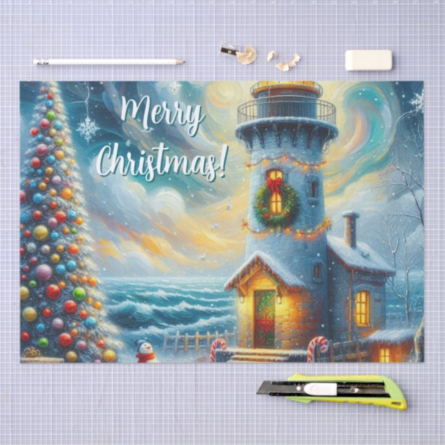 Christmas Tree Lighthouse Nautical Decoupage Tissue Paper (Craft)