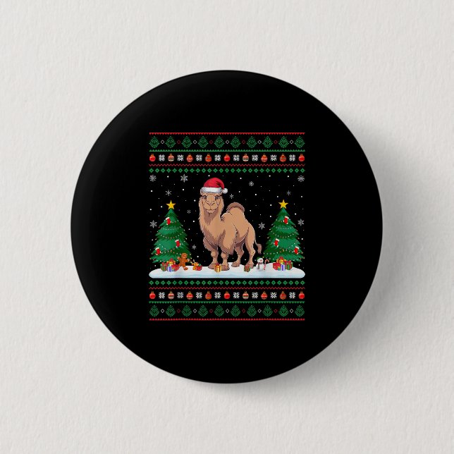 Christmas Tree Lights Bactrian Camel Santa Ugly Xm 2 Inch Round Button (Front)