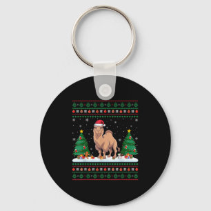Christmas Tree Lights Bactrian Camel Santa Ugly Xm Keychain
