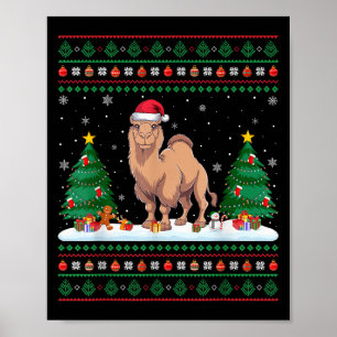 Christmas Tree Lights Bactrian Camel Santa Ugly Xm Poster
